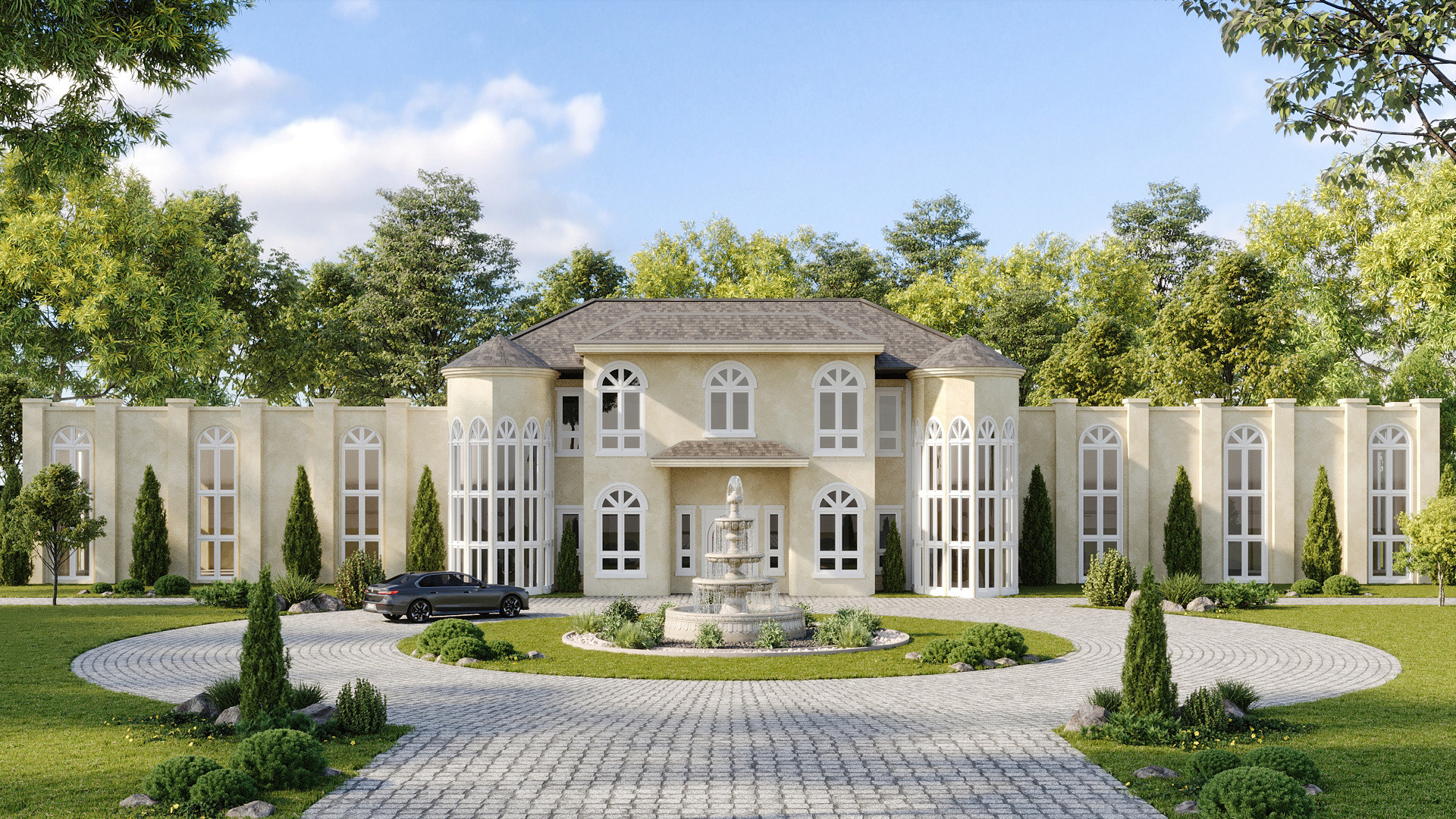 Antebellum estate exterior rendering